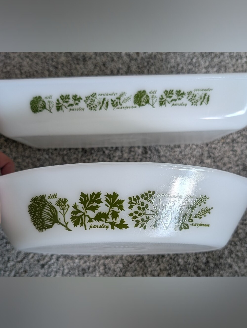 Vintage Glasbake Herb Garden Milk Glass  Casserole Dishes J2352 & J2024 1-1.5qt